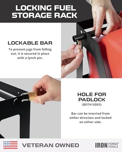 Image of Iron Forge Tools Race Fuel Jug Gas Can holder for Trailer, Compatible with VP Racing Fuel Jugs 5.5 gallon, Locking Gas Can Storage Rack with Universal Mount Hardware