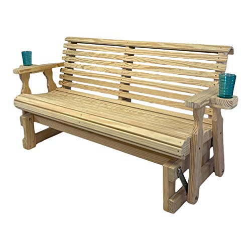 Image of Amish Casual Heavy Duty 800 Lb Roll Back Pressure Treated Porch Glider with Cupholders (5 Foot, Unfinished)
