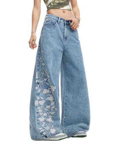 Image of Women's Wide Leg Baggy Jeans Trendy 2026 Denim Pants Vintage Hip Hop Loose Fit Long Trousers Streetwear