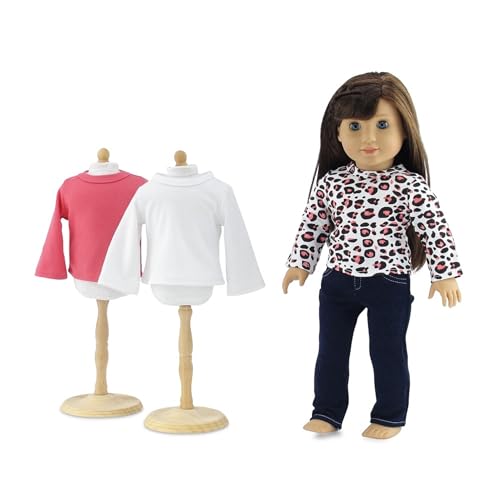18 Inch Doll Jeans Outfit – Emily Rose 4PC Stretch Skinny Blue Jeans + 3 Long Sleeve Doll T-Shirts (White Pink Cheetah) – Basics Wardrobe Set for 18” Dolls 18 Inch Doll Jeans Outfit – Emily Rose 4PC Stretch Skinny Blue Jeans + 3 Long Sleeve Doll T-Shirts (White Pink Cheetah) – Basics Wardrobe Set for 18” Dolls