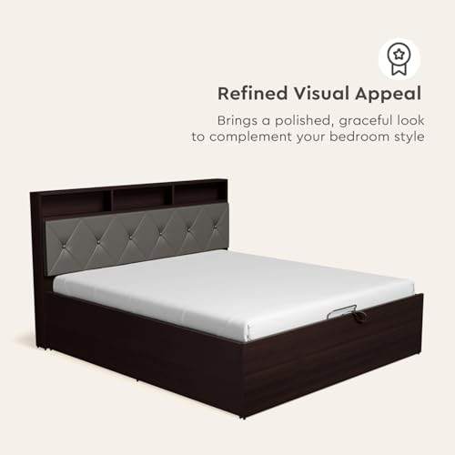 Image of Interio by Godrej Bed Upmods Lattice King Size Engineered Wood Bed with Hydraulic Storage, 1-Year Warranty, Cinnamon & Gun Metal, Metal & Particle Board