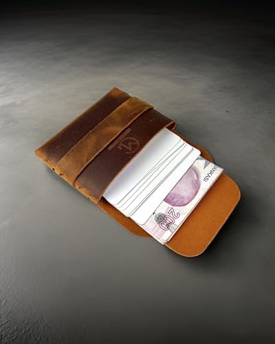 Hakiki Deri Geçmeli Yatay Cüzdan, Gerçek Deri Kartlık, Erkek & Kadın Minimalist Kartvizitlik, Şık Cüzdan, Hediyelik Ürün (Camel) - Görsel 4