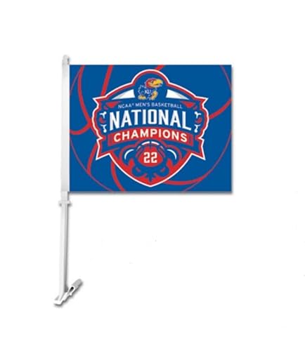 BSI PRODUCTS, INC. | 2022 NCAA Champions Kansas Jayhawks 11”x14” Car Flag w/ Pole for Attaching to Vehicle Window | KU Basketball Pride | High Durability | Designed for Indoors & Outdoors | Great Fan Gift Idea