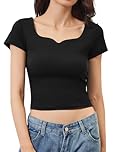 Aranmei Women's Short Sleeve Sweetheart Neck Crop Top - Slim Fit Going Out Basic Tee Shirt, Summer Casual Sexy Tee Black