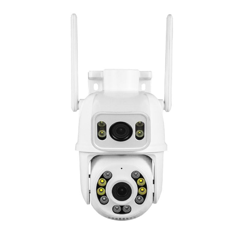 ICSEE WiFi Camera Security 6MP Dual Lens Wireless PTZ Waterproof Human Detection Full Color Night Vision 65ft, Alexa Supported (Dual Lens White 6MP), Black