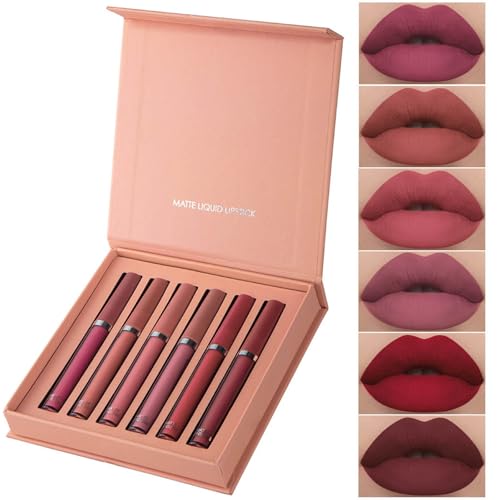 Matt Flüssiger Lippenstift Nude Lipstick, Lippenglanz-Set, Matte liquid Long-Lasting Wear Non-Stick Cup Not Fade, Wasserfester Lipgloss für Mädchen und Frauen, Velvet Matte Texture (A, set)