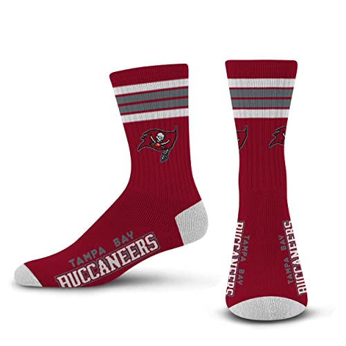 For Bare Feet NFL 4 Stripe Deuce Crew Sock, Tampa Bay Buccaneers, Large