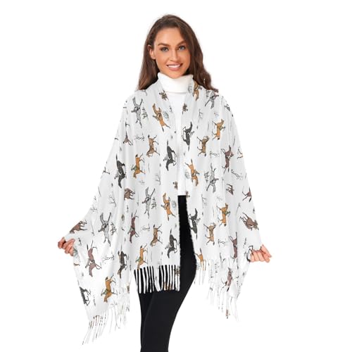Horse Riders Scarfs for Women Warm Large Soft Pashmina Shawl Wrap Scarves Cute Horses Fashion Long Scarf with Tassels Cashmere Feel Scarf Lightweight2