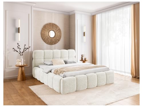 MEBLINI Salerno Polsterbett 200x200 mit Lattenrost - Bubble Bett - Cloud - Marshmallow Bed - Kopfteil Bett mit Stauraum - Betten - 200x200 - Weiß Milch Boucle ohne Matratze MEBLINI Salerno Polsterbett 200x200 mit Lattenrost - Bubble Bett - Cloud - Marshmallow Bed - Kopfteil Bett mit Stauraum - Betten - 200x200 - Weiß Milch Boucle ohne Matratze
