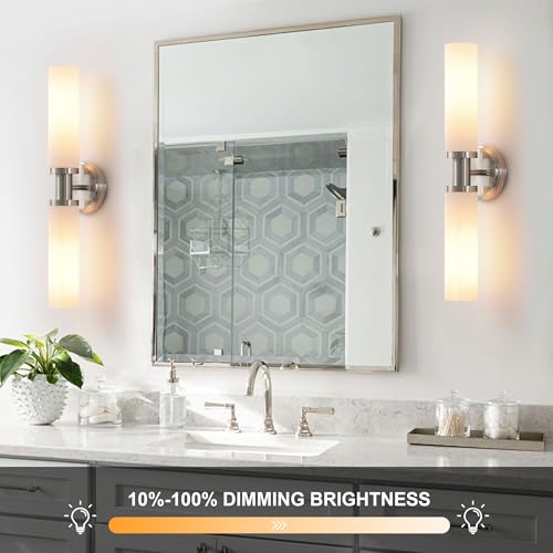 Wall Sconces Set of Two,Brushed Nickel Bathroom Sconces Wall Lighting with White Glass, Modern Sconces Wall Decor Set of 2 Wall Light fixtures for Bathroom Mirror Living Room Hallway Bedroom Wall Lamp by KUZZULL - Used condition - Image 5