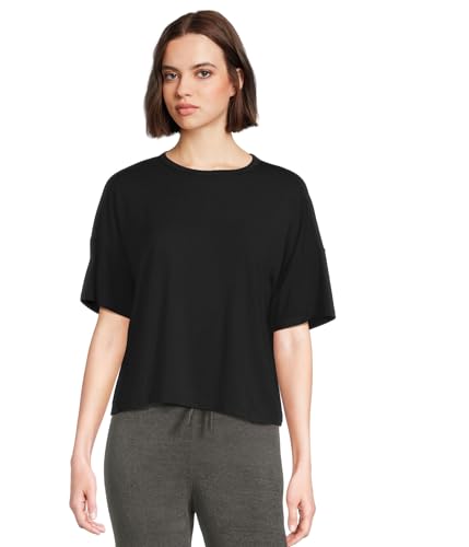 Barefoot Dreams® Bamboo Jersey Short Sleeve Boxy Tee, Black, Small
