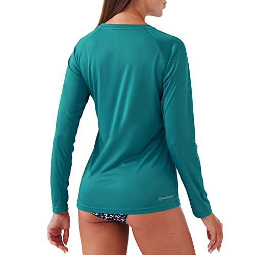 Naviskin Women's Upf 50+ Sun Protection Long Sleeve Shirts Rash Guard Shirts Quick Dry Lightweight Hiking Shirts Tropical Green Size L #TOP2