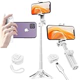 Selfie Stick Stativ, 4-in-1 Ausziehbarer Selfie Stick & Handy Stativ mit Kabelloser Bluetooth-Fernbedienung, 43CM Mini Smartphone Stativ Kompatibel mit iPhone Samsung – Ideal für Vlog/Video/Travel