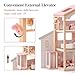 ROBUD Doll House, Wooden Dollhouse with 6 Rooms, 29-pcs Furniture Set, Working Elevator, Garage, Swimming Pool, Ideal Gift for Kids Ages 3+ (Pink)