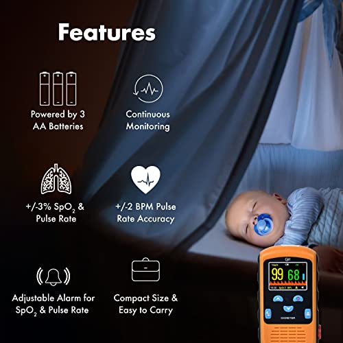 CMI Health Battery Operated Pulse Oximeter - Continuous Infant Monitoring (Up to 25 lbs) & Adult Finger Spot-Checking - Adjustable Alarm for Pulse Rate and SpO2 Levels - Carry Case - Thumbnail 4