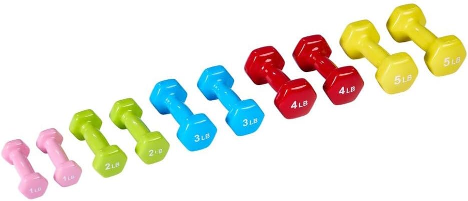 VivaEssentials Vinyl Coated Dumbbells Hand Weight Set 10 Pack (1-10 lbs.)