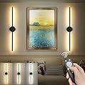 Battery Operated Sconces Set of Two: Wireless Magnet Wall Lights Rechargeable with Remote Cordless Adhesive LED Sconces Wall Lighting Indoor for Living Room Bedroom Hallway Decor Black