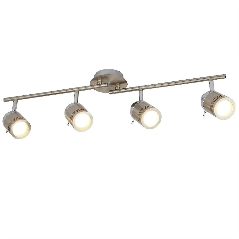 Britalia Satin Silver Chrome Bathroom 4 Lamp Adjustable Split Bar Spot Light | 79cm Long | IP44 Rating | Cylindrical Heads | 4 x GU10 Lamps Required | 240V UK | Stainless Steel