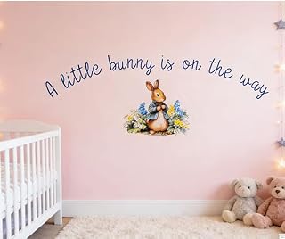 A Little Bunny is on the Way Wall Decal- Watercolor Floral Design, Nursery Decor, Baby Shower & Gender Reveal Theme. (A Little Bunny is on the Way)