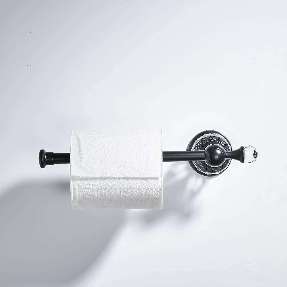 BATHSIR Crystal Toilet Paper Holder, Black Toilet Roll Holder Modern Bathroom Accessories Zinc Alloy Tissue Hanger Wall Mounted