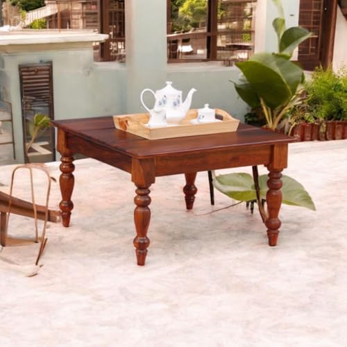 Image of MISAN Solid Sheesham Wood Coffee Table - Elegant Center Table with Two Spacious Drawers | Sturdy & Stylish Wooden Furniture for Home & Living Room (I - Hony)