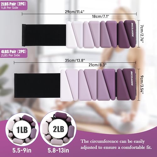 Image of BECOJADDE Ankle Weights for Women Wrist Weights Set of 2 (1 lb /2 lb Each) Adjustable Arm Leg Weight for Womens Men Suitable for Walking Swimming Running Pilates Yoga Gym