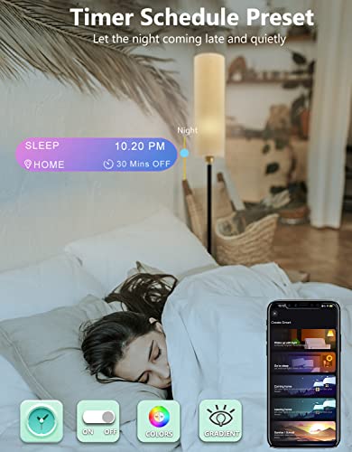 Smart Floor Lamp Works With Alexa & Google Home, Color Changing Stepless Dimmable For Living Room, Modern Standing Wifi Lamps With Remote, Minimalist Pole Lamp Tall Lights For Bedroom, Office-Black #TOP4