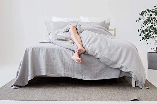 My Linen Home Bettlaken aus 100% Stonewashed Leinen Hellgrau, 200x260cm I Hypoallergen, Temperaturregulierend, Atmungsaktiv I Sanft, weich selbst zur empfindlichsten Haut I Für alle Jahreszeiten