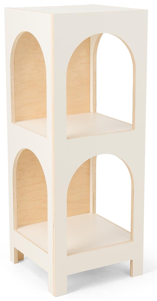 Displays2Go Modular Arched Display Shelf – White Floor Standing Retail Display with Modern Design and Customizable Shelving