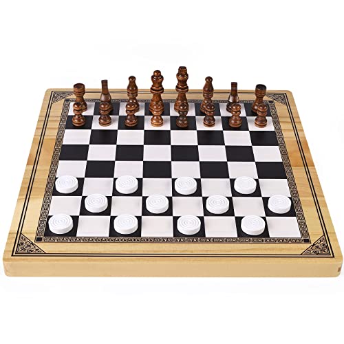 Vamslove Reversible Wooden Ludo Board Game And Classic Chess Checkers Set 3 In 1, 13" X 13" Two-Sided Board Games For Kids And Adults Family Gathering ( Games Instructions Included ) #TOP3