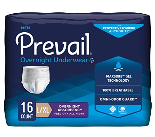 Prevail Incontinence Protective Underwear for Men, Overnight Absorbency, Lg/XL, 16 Count (Trial Pack)