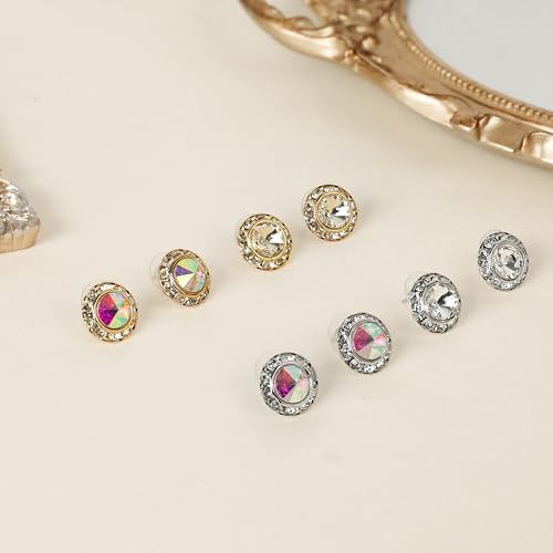 4 Pairs Dance Competition Earrings for Women 15mm Rhinestone Dance Competition Stud Earrings Halo Crystal Earring Dance Comp Stage Performance Opera Wedding Party Jewelry round shaped by ShinyStyle J4You - Image 4