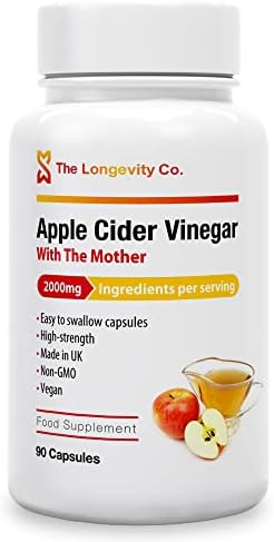 Apple Cider Vinegar with Mother - 2000mg Daily Serving - Super Strength ACV Capsules - Raw Unfiltered and Sourced From Using Red Somerset Apples Rich in Beneficial Enzymes - 90 Vegan Tablets