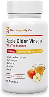 Apple Cider Vinegar with Mother - 2000mg Daily Serving - Super Strength ACV Capsules - Raw Unfiltered and Sourced From Using Red Somerset Apples Rich in Beneficial Enzymes - 90 Vegan Tablets