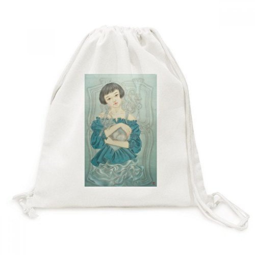 Sac à dos à cordons style peinture chinoise bleue pour vos escapades