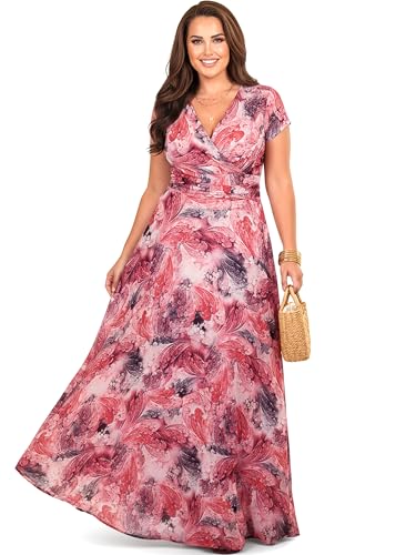 Image of KOH KOH Womens Long Cap Sleeve Floral Print V-Neck Summer Flowy Maxi Dress
