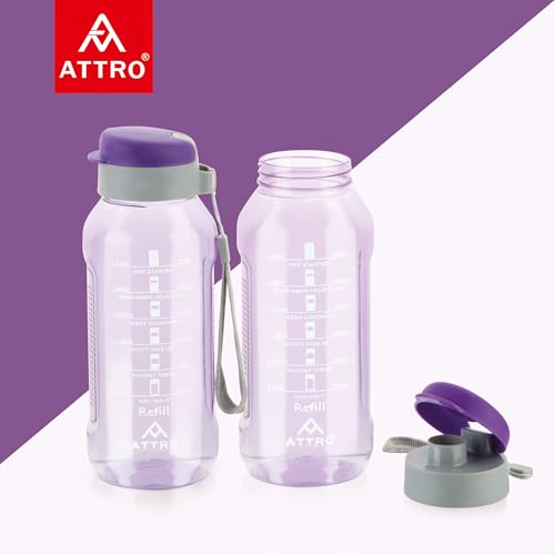 Image of ATTRO Ultra Pro Motivational 1-Liter BPA-Free Water Bottle with Leak-Proof Flip-Top Cap, Nylon Strap and Stylish Color for Daily Hydration Set of 4-Violet