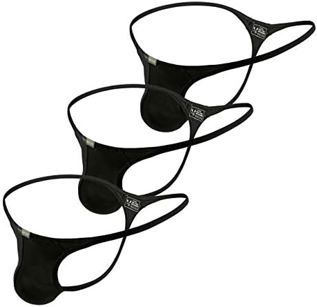 YuKaiChen Men's Ice Silk Thongs Underwear Tagless Lingerie Bikini Underwear Low-Rise Backless T-Back 3-Pack-Black US M/Tag L