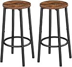 HOOBRO Bar Stools, Set of 2 Bar Chairs, Kitchen Round Height Stools with Footrest, Breakfast Bar Stools, Sturdy Steel Frame, for Dining Room, Kitchen, Party, Easy Assembly,Rustic Brown BF03BY01
