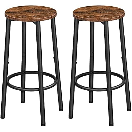 HOOBRO Bar Stools, Set of 2 Bar Chairs, Kitchen Round Height Stools with Footrest, Breakfast Bar Stools, Sturdy Steel Frame, for Dining Room, Kitchen, Party, Easy Assembly, Rustic Brown BF03BY01