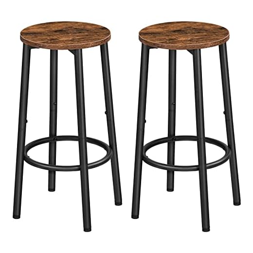 HOOBRO Bar Stools, Set of 2 Bar Chairs, Kitchen Round Height Stools with Footrest, Breakfast Bar Stools, Sturdy Steel Frame, for Dining Room, Kitchen, Party, Easy Assembly, Rustic Brown BF03BY01