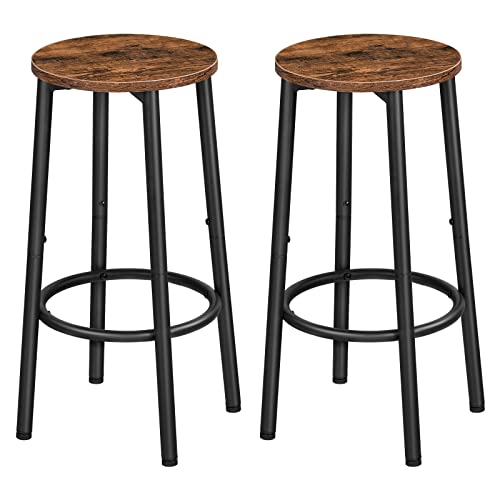 HOOBRO Bar Stools, Set of 2 Bar Chairs, Kitchen Round Height Stools with Footrest, Breakfast Bar Stools, Sturdy Steel Frame, for Dining Room, Kitchen, Party, Easy Assembly, Rustic Brown BF03BY01 by HOOBRO - Used condition - US$22.99