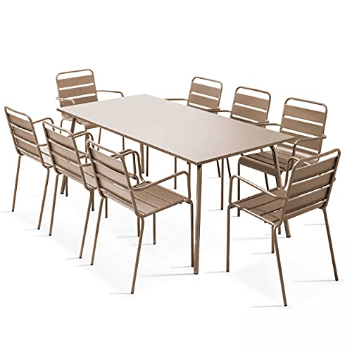 Oviala Ensemble Table de Jardin et 8 fauteuils en métal Taupe - Palavas