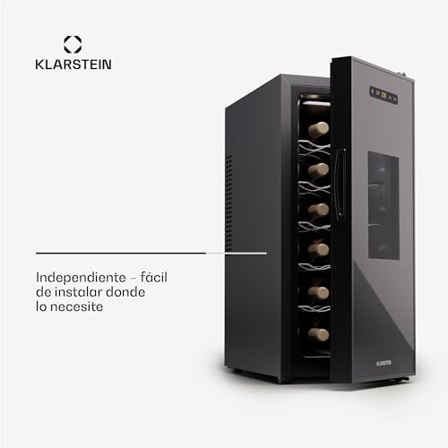 KLARSTEIN Nevera para vino independiente 1 zona, Nevera para vino pequeña con puerta de cristal, Nevera para botellas interior/exterior, 12 botellas - imagen 3