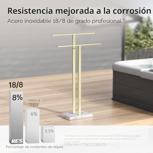 Miniatura 6 de Kes Toallero De Pie En Oro, Toallero Independiente Con 2 Brazos, Toallero De Acero Inoxidable Sus304, Base De Mármol, Bth217-Bz