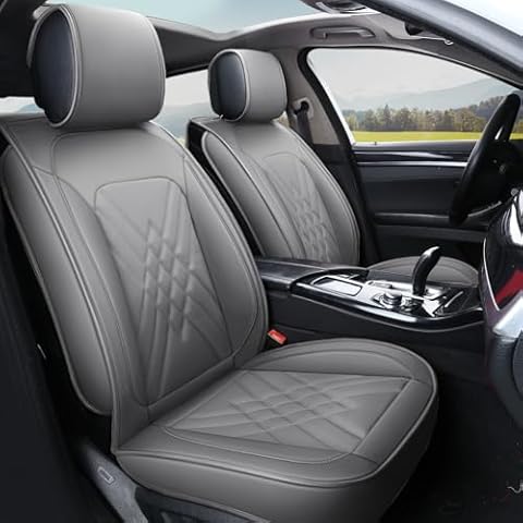 BOPUOVRE Leather Car Seat Cover Waterproof Breathable, Universal Front Double Set Gray Cover