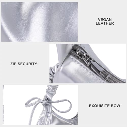 Image of Women's Y2k Silver Metallic Hobo Purse - Sparkly Evening Shoulder Bag for Party, Wedding, Going Out Handbag | Metallic Evening Bag