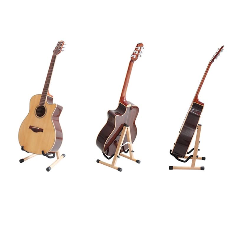 Składany Stojak na Gitarę, Lekki Regulowany Uchwyt na Gitarę Podłogową, Regulowany Stojak na Gitarę Składaną na Ramę, Antypoślizgowy Stojak na Gitarę do Akustycznych(Kolor jasnego drewna)