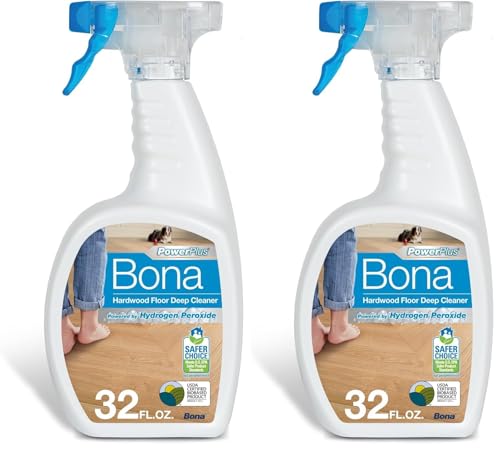 Bona PowerPlus Hardwood Floor Deep Cleaner Spray - 32 fl oz - Refillable - Oxygenated Formula and Residue-Free Floor Cleaning Solution - for Wood Floors (Pack of 2)