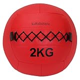 KaRaDaStyle メディシンボール 2kg ソフト ウォールボール 体幹 トレーニング エクササイズ 有酸素運動 重り ウェイト 筋トレ 陸上 球技 フィットネス 筋トレ器具 ジム 単品 (レッド)